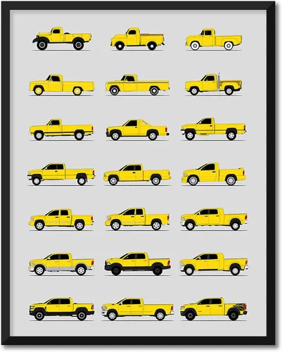 Vista 22 de Custom Car Posters Póster hecho a mano compatible con Dodge Ram Pickup Truck Generations e impresión de Ram 1500 2500 3500 – Multi, impresión