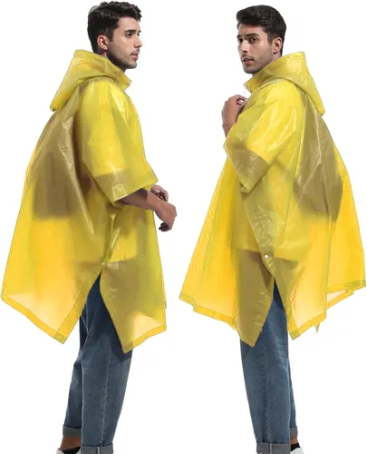 Vista 56 de Ponchos de lluvia reutilizables con capucha con cordón para adultos, abrigo de lluvia grueso impermeable, 2 paquetes