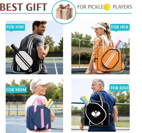 Vista 7 de Bolsa deportiva de pickleball con soporte para raqueta, neopreno, correa de hombro ajustable