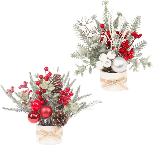 Vista 7 de JIALEIXI Pequeño mini árbol de Navidad de mesa, maceta artificial de 12 pulgadas para decoración de Navidad, para decoración de Navidad