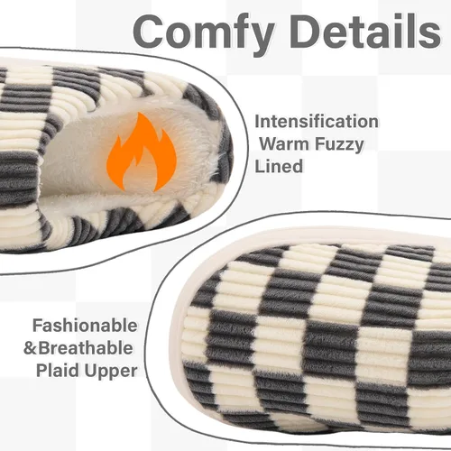 Vista 15 de Jaeynow Pantuflas mullidas para mujer en interiores, zapatos de casa unisex de espuma viscoelástica para hombre, zapatos de invierno cálidos