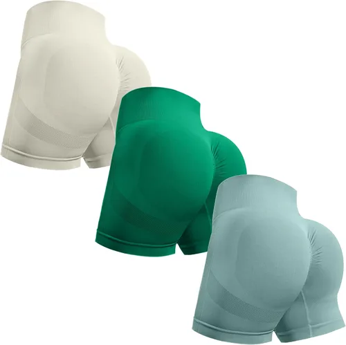 Vista 15 de Ovesport 3 piezas de pantalones cortos de entrenamiento para mujer, sin costuras, con levantamiento de glúteos, cintura alta, para yoga, gimnasio