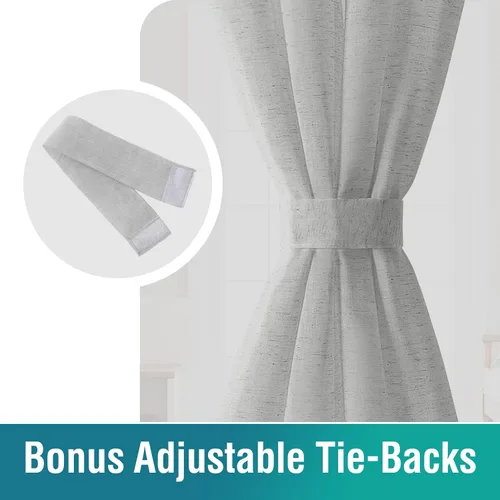 Vista 4 de Turquoize Elegantes cortinas de lino para puerta francesa, paneles de cortina de filtrado de luz, panel de lino con bolsillo para barra, panel