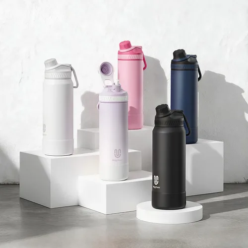 Vista 8 de Botella de agua aislada de 24 onzas, acero inoxidable al vacío de doble pared, diseño de boca ancha, botella reutilizable a prueba de fugas