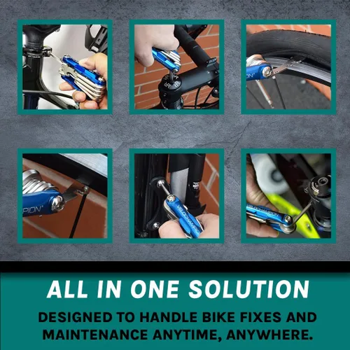 Vista 3 de VeloChampion Kit de reparación de ciclismo compacto 14 en 1 con llaves Allen, destornillador, llave de radios, palanca de neumáticos, mantenimiento