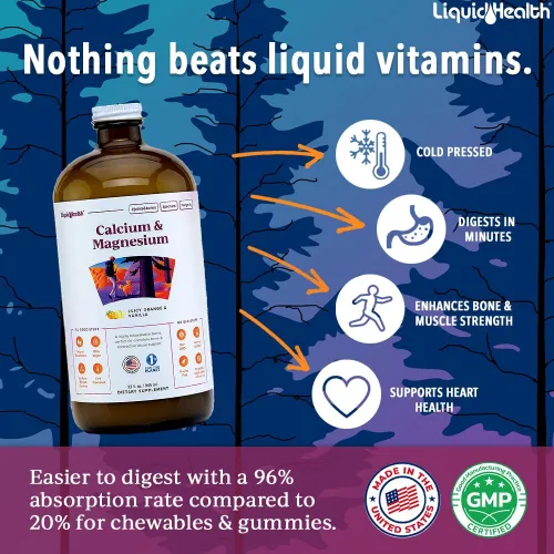 Vista 2 de LIQUIDHEALTH Suplemento líquido de calcio y magnesio de 32 onzas líquidas para articulaciones y huesos, citrato vegetariano natural sin OMG
