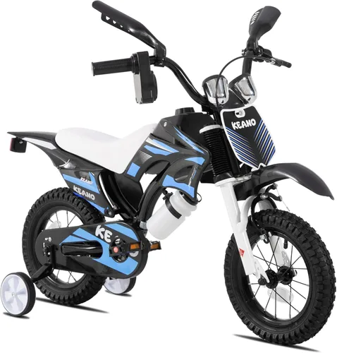 Vista 13 de KEANO - Bicicleta estilo motocross para niños y niñas de 12 y 16 pulgadas, con ruedas de entrenamiento y placa numérica, bicicletas para niños de 3