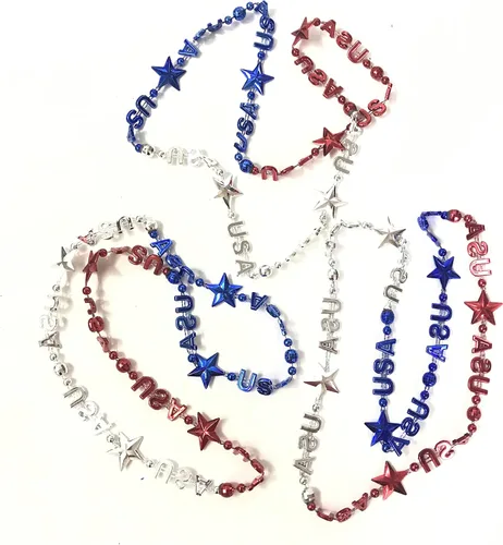 Vista 5 de Collares de cuentas del Día de la Independencia del 4 de julio, accesorios rojos, blancos y azules, joyería patriótica para fiestas (12 unidades)
