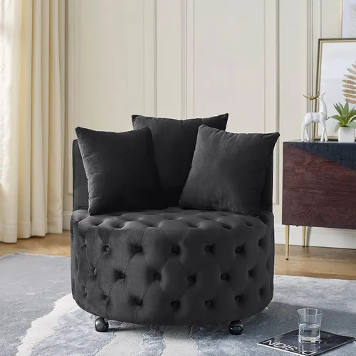 Vista 9 de JOYBASE Silla giratoria de barril con 3 almohadas, sillón redondo de acento, cómodo y cómodo, moderno sofá circular para sala de estar, dormitorio