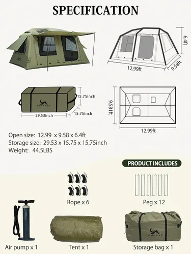 Vista 6 de MC TOMOUNT Inflatable Tents for Camping, 6/8/10 Person Large Family Blow Up Camping Tent with Hand Pump, Easy Setup Air Glamping Tent for Outdoor