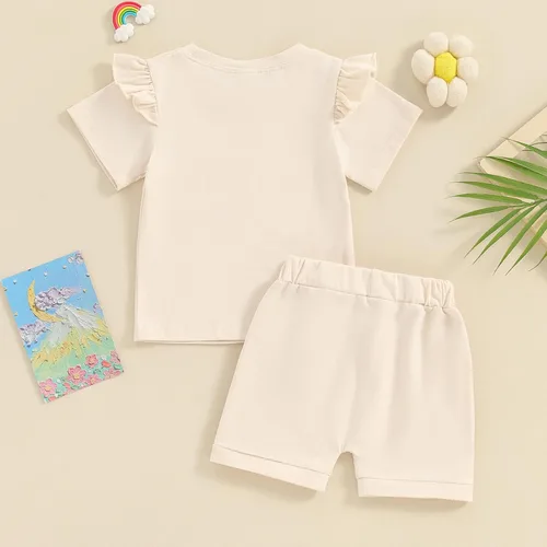 Vista 6 de Newbgclo Ropa de verano para bebé niño y niña, camiseta de manga corta con estampado de letras, camiseta de manga corta, pantalones cortos