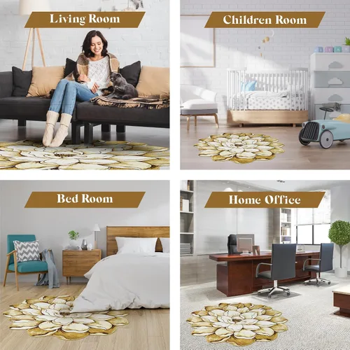 Vista 6 de Alfombra redonda de 2 pies con forma de flor, bonita alfombra de felpa con forma de flor, para dormitorio, suelo, sala de estar, alfombra 301 beige