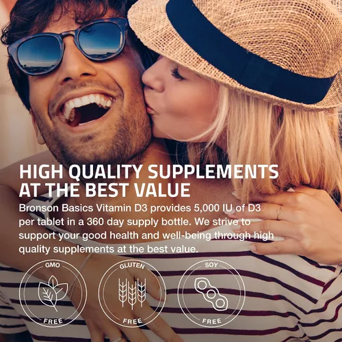 Vista 4 de Bronson Vitamina D3 5000iu (125mcg) Suministro de 1 año para una función muscular saludable y apoyo inmunológico, sin OMG, 360 tabletas
