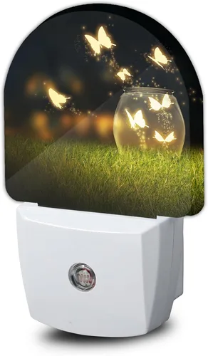 Vista 11 de Luz nocturna de mariposa con flores de lavanda, luces nocturnas enchufables a la pared con sensor de atardecer a amanecer, lámpara para dormitorio