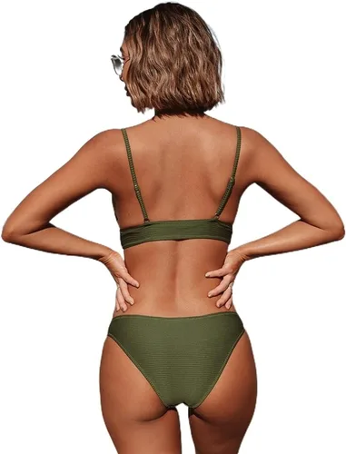 Vista 3 de Bikini Set Mujeres Triángulo Sexy Dos Piezas Traje de Baño Niña Liso Playa Trajes de Baño