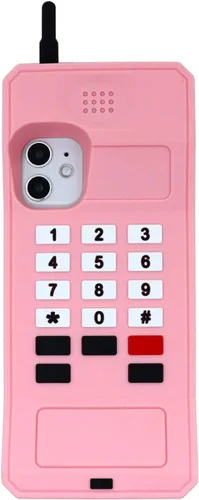 Vista 3 de Bonita funda clásica retro con forma de teléfono celular para iPhone 13, iPhone 14, iPhone 15 de 6.1 pulgadas, funda de silicona suave con dibujos