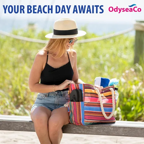 Vista 6 de Odyseaco bolsa de lona impermeable para playa. Tamaño grande