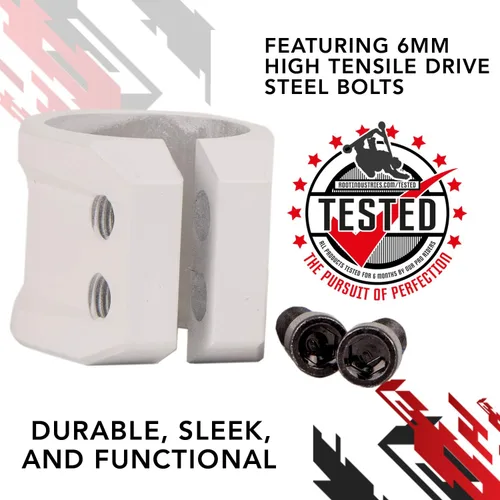 Vista 3 de ROOT INDUSTRIES Abrazaderas de litio para scooter - Abrazadera doble para scooter Pro - Compatible con manillares estándar/de gran tamaño, Blanco