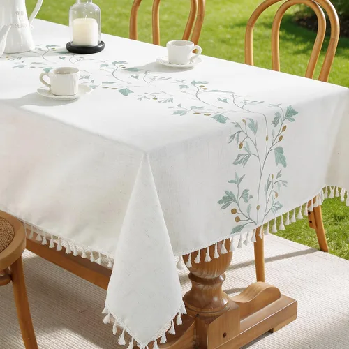 Vista 16 de JIALE - Manteles para mesas rectangulares, mantel de lino de algodón impermeable sin arrugas para mesas de comedor de granja, manteles de tela suave