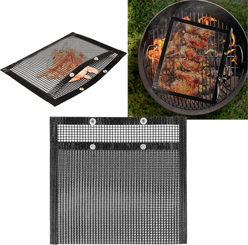 Vista 3 de Bolsa de malla antiadherente para parrilla, resistente a altas temperaturas, bolsa de barbacoa reutilizable para carbón, gas, parrillas eléctricas