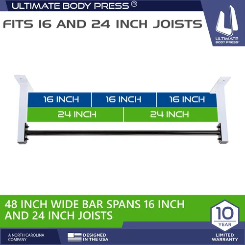 Vista 5 de Ceiling Mount Pull Up Bar with 48” Straight Bar and 14” Risers, Fits 16” and 24” Joist by Ultimate Body Press