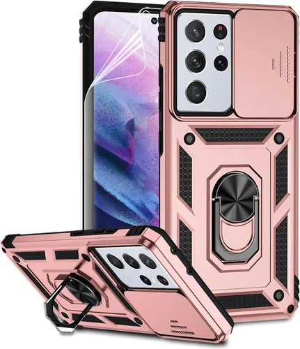 Vista 15 de Funda para Samsung Galaxy S21 Ultra con cubierta para lente de cámara, protector de pantalla HD, prueba de caídas de grado militar, soporte
