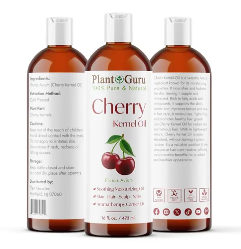 Vista 2 de Plant Guru Aceite de grano de cereza, 16 onzas líquidas, prensado en frío, 100% puro y natural, hidratante para el crecimiento de la piel, la cara