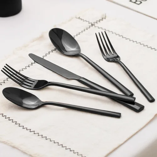 Vista 9 de Juego de cubiertos negros KINGSTONE, juego de 20 piezas de cubertería forjada de acero inoxidable premium, servicio para 4, para cocina, hogar