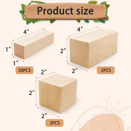 Vista 2 de Bloques de tallado de tilo para manualidades, kit de 24 bloques de madera con 3 tamaños, bloques de tallado de madera, kit de tallado de madera
