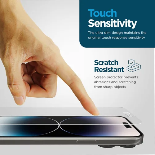 Vista 4 de Case-Mate Protector de pantalla para iPhone 14 Pro Max de 6.7 pulgadas, vidrio templado antiarañazos con protección contra roturas, película