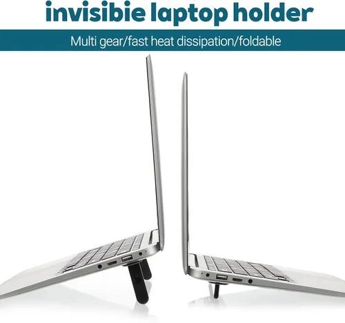 Vista 4 de Soporte elevador de teclado plegable, pies autoajustables para computadora portátil con ángulos duales, soporte para computadora pequeño, elevador