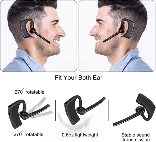 Vista 5 de Walkie Talkie - Auriculares Bluetooth con micrófono de cancelación de ruido, auricular inalámbrico de 2 pines con PTT de dedo compatible con radios