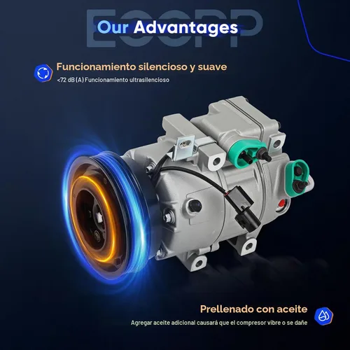 Vista 5 de Compresor de CA ECCPP 2006-2012 apto para Hyundai Santa Fe Sonata Azera