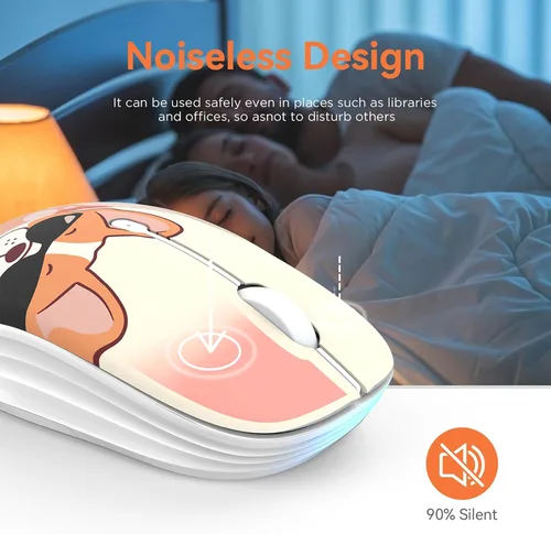 Vista 3 de FMOUSE Bonito mouse inalámbrico, Bluetooth y modo dual de 2.4 GHz con receptor USB, clic silencioso, alimentado por batería AA, para niños, Niña