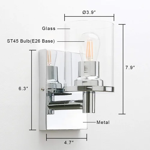 Vista 4 de Pathson Juego de 2 apliques de pared cableados, luces de tocador de pared de baño con vidrio transparente y base E26, accesorios de montaje en pared