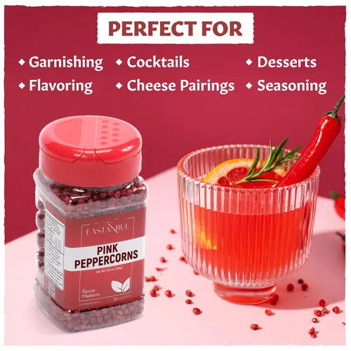 Vista 3 de Eastanbul Granos de pimienta rosa, 3.53 onzas, granos de pimienta rosa entera entera de primera calidad, perfecto para platos gourmet y condimentos