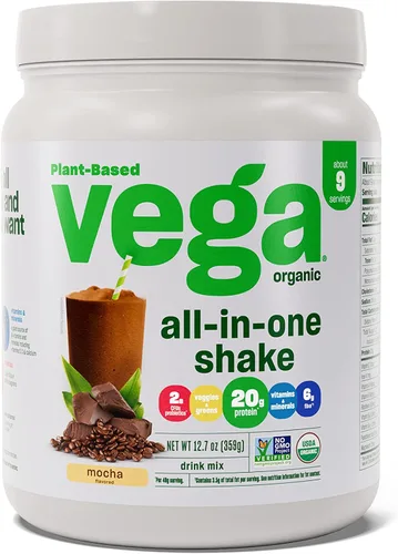 Vista 14 de Vega Organic All-in-One Proteína vegana en polvo sabor chocolate 9 porciones, ingredientes de superalimento, vitaminas para apoyo inmunológico