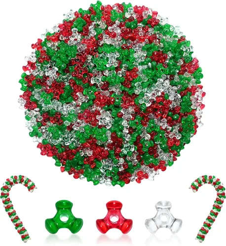 Vista 7 de Amaney - 1000 cuentas de tres cuentas de Navidad con cuentas de bastón de caramelo, verde, rojo y blanco, cuentas para adornos navideños