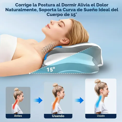 Vista 3 de Almohada para la apnea del sueño con alivio del dolor de cuello y ronquidos, almohada cervical ortopédica, almohada ergonómica de espuma Blanco