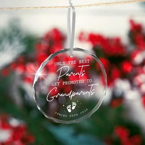 Vista 6 de OASSIE Adornos Navideños para Abuelos - Regalos de Anuncio de Embarazo Adornos de Vidrio para Árbol con Tarjeta - Promovido para Abuelos Regalos