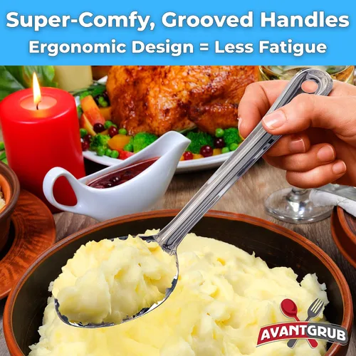 Vista 3 de Cuchara de servir súper fuerte, ergonómica de 11 pulgadas, paquete de 3 cucharas grandes de acero inoxidable para cocinar, hornear, revolver