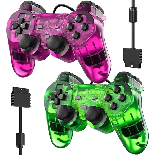 Vista 11 de Degulan Wired Controller for PS2 Double Shock, 2 Pack Gamepad Remote Compatible with Play station 2 (Clear Green and Clear Blue)