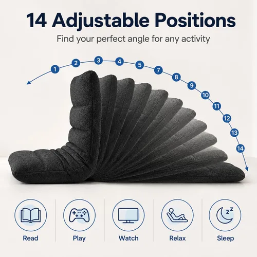 Vista 3 de Silla de suelo ajustable con espuma viscoelástica, silla plegable para juegos con soporte para la espalda, cama reclinable acolchada, tumbona