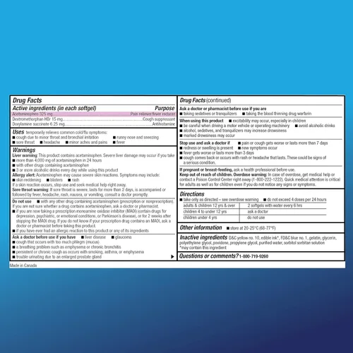 Vista 4 de Amazon Basic Care Nighttime para resfriado y gripe, 24 cápsulas blandas