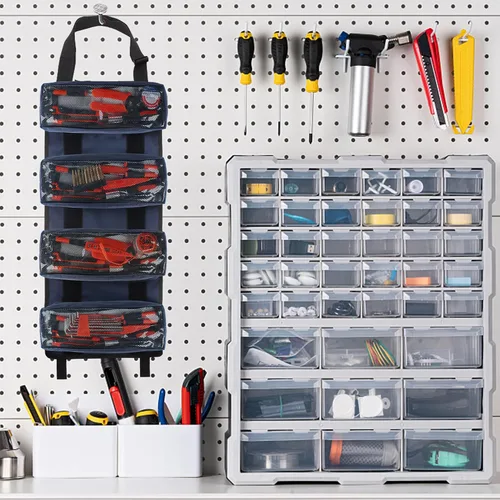 Vista 3 de Organizador de rollo de herramientas Wessleco, bolsa de herramientas con bolsillo para llaves, rollo de llaves para electricistas, bolsa
