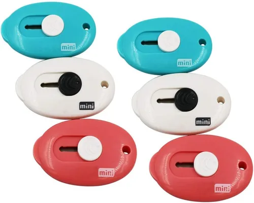 Vista 6 de Mini cuchillos utilitarios cortador de caja retráctil abrecartas (azul/rosa/blanco) 3 piezas