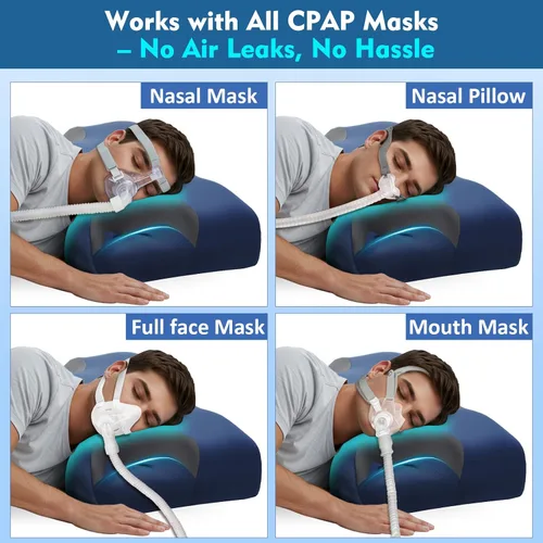 Vista 2 de Almohada CPAP para personas que duermen de lado y espalda – Almohada cervical ajustable de espuma viscoelástica para apoyo del cuello y un mejor