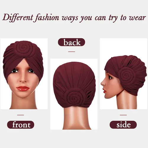 Vista 2 de SATINIOR 4 piezas con patrón africano preatado gorro turbante nudo gorro, gorro de diadema
