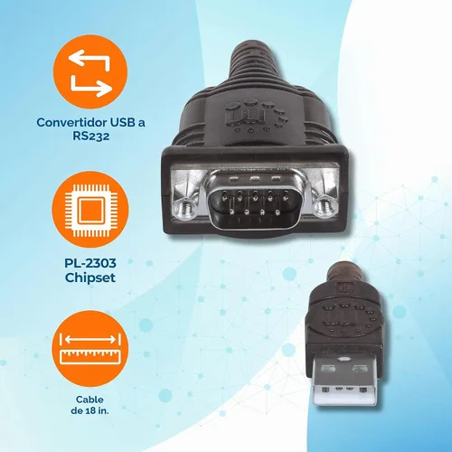 Vista 4 de Manhattan Convertidor adaptador serie USB a RS232 – Cable largo de 18 pulgadas, 24 AWG, conecta el dispositivo serie a un puerto USB, chipset FTDI