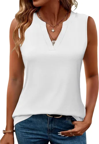 Vista 46 de Romanstii Camisas sin mangas para mujer, estilo casual, de verano, cuello en V, blusas elegantes, túnica